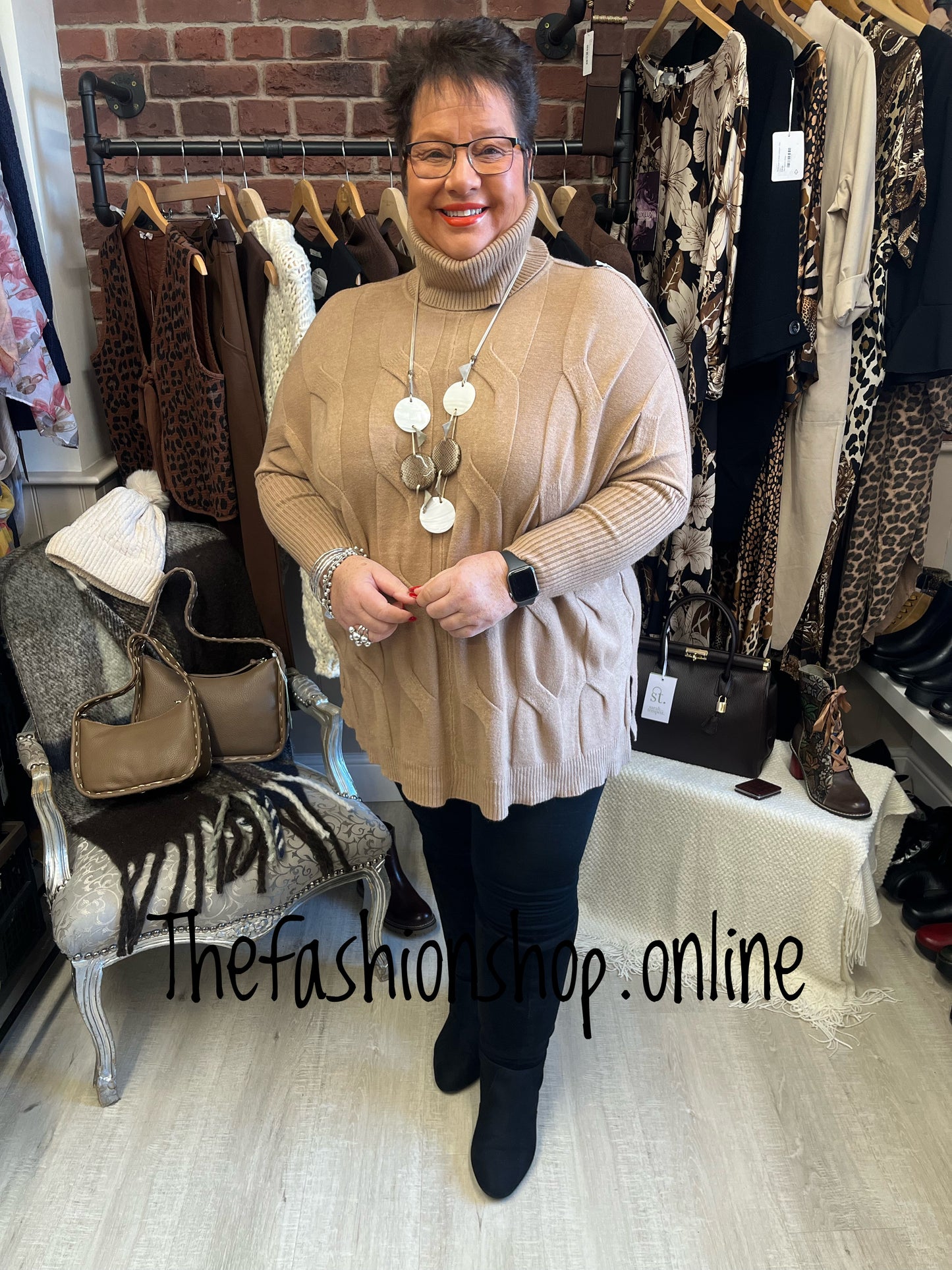 Amelia Camel cable knit polo jumper 12-22