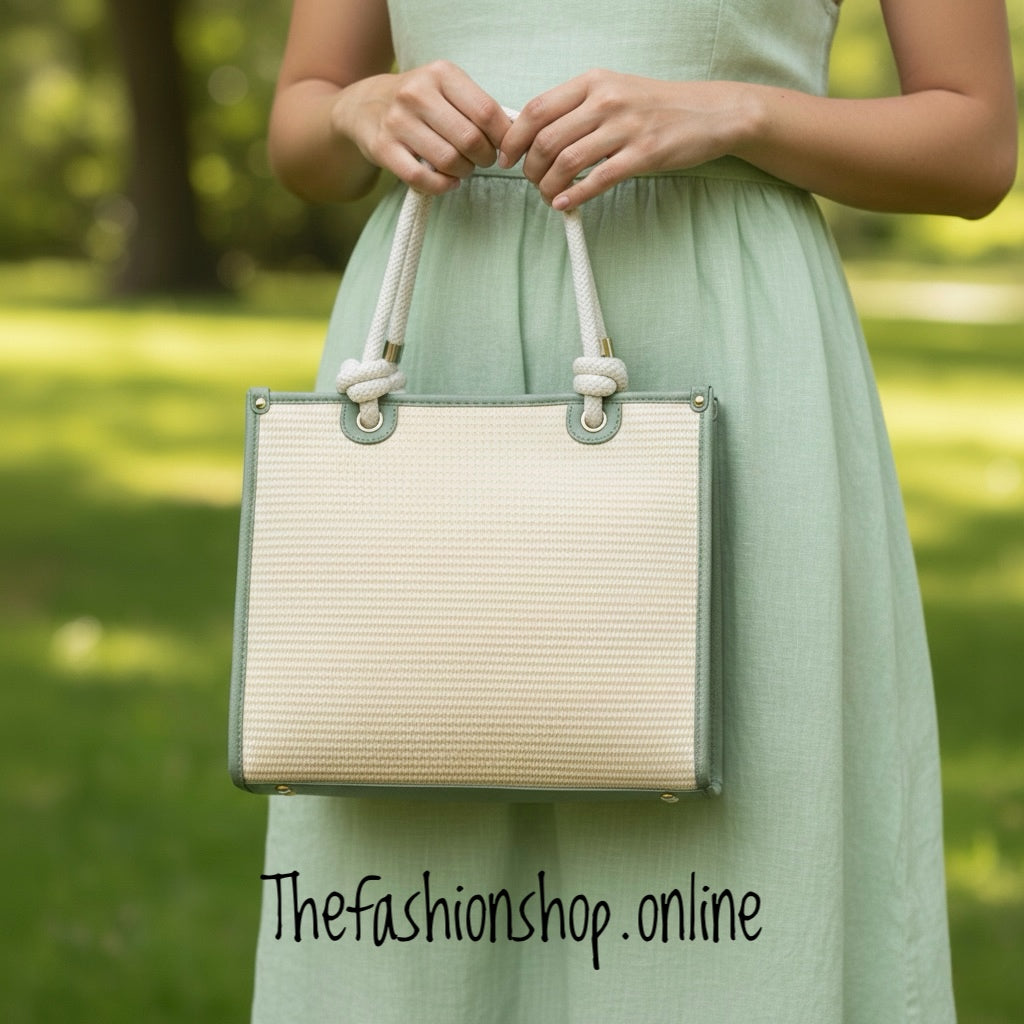 Milan Summer Bag in Cream with Green