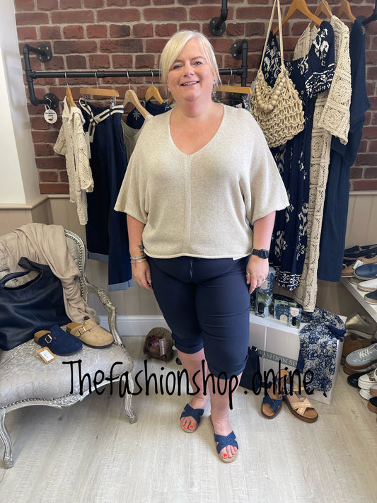 Eleanor beige knitted v neck top 10-18