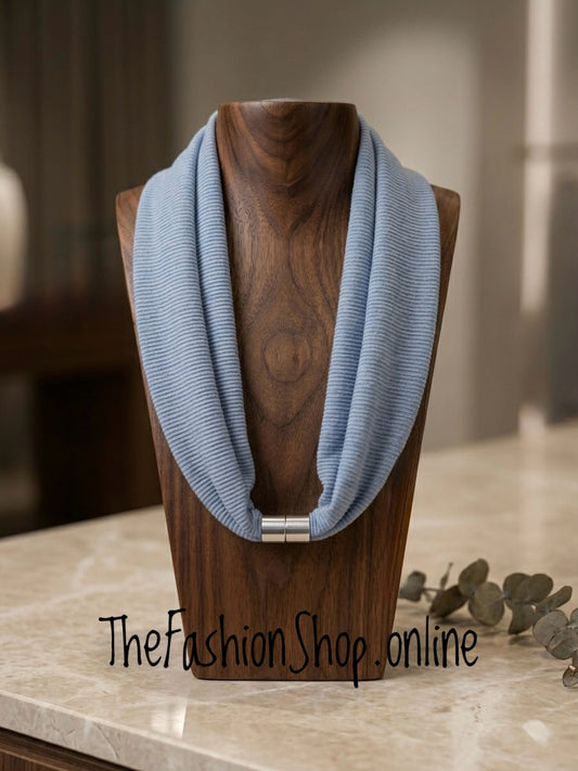 Tomasina denim blue ribbed magnetic scarf