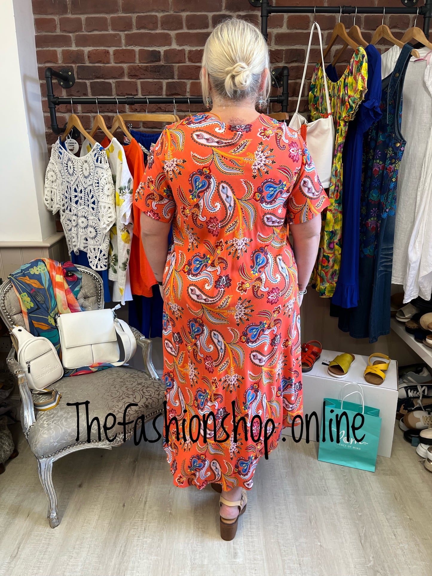 Stella Morgan orange paisley midi dress sizes 12-20