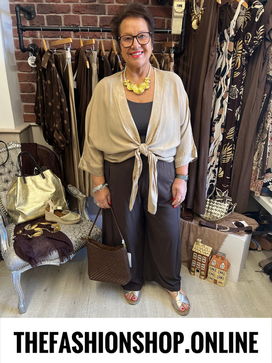 Harriett sand tie front shrug 12-22