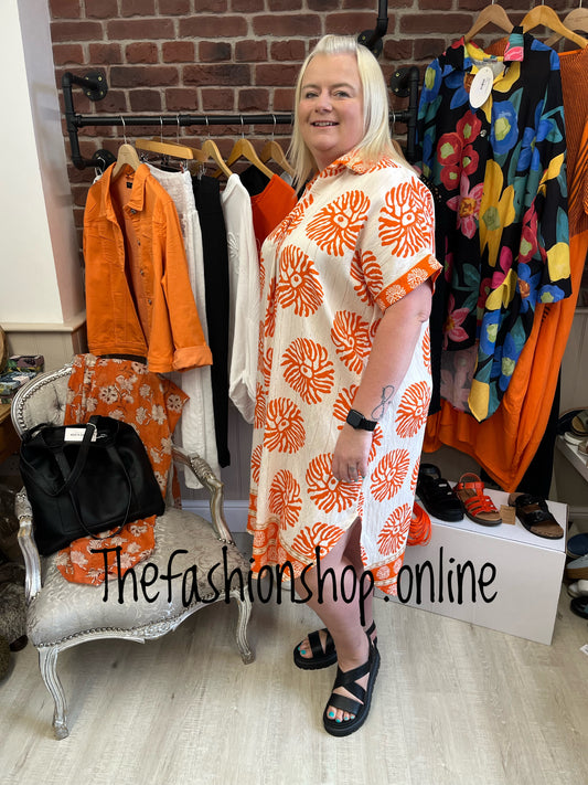 Cairo orange and cream tunic dress 14-22