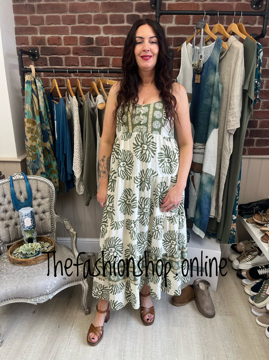 Caroline khaki and beige strappy dress sizes 12, 14 and 16