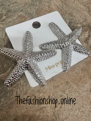 Large Silver Starfish Earrings