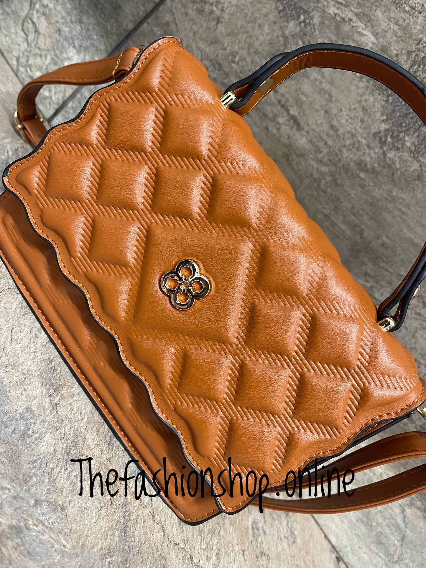 Tan textured satchel bag with purse