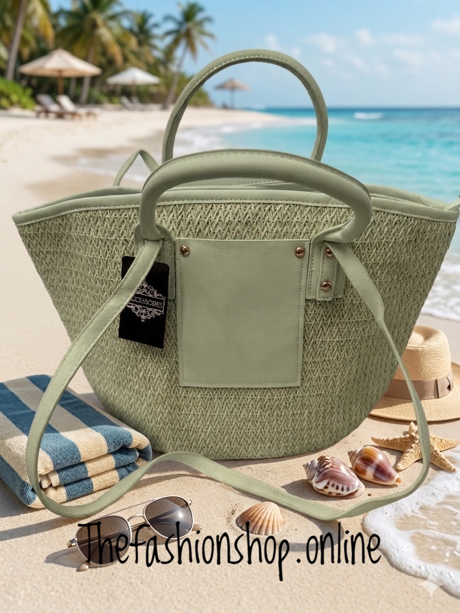 Beach Woven Tote Bag In Khaki
