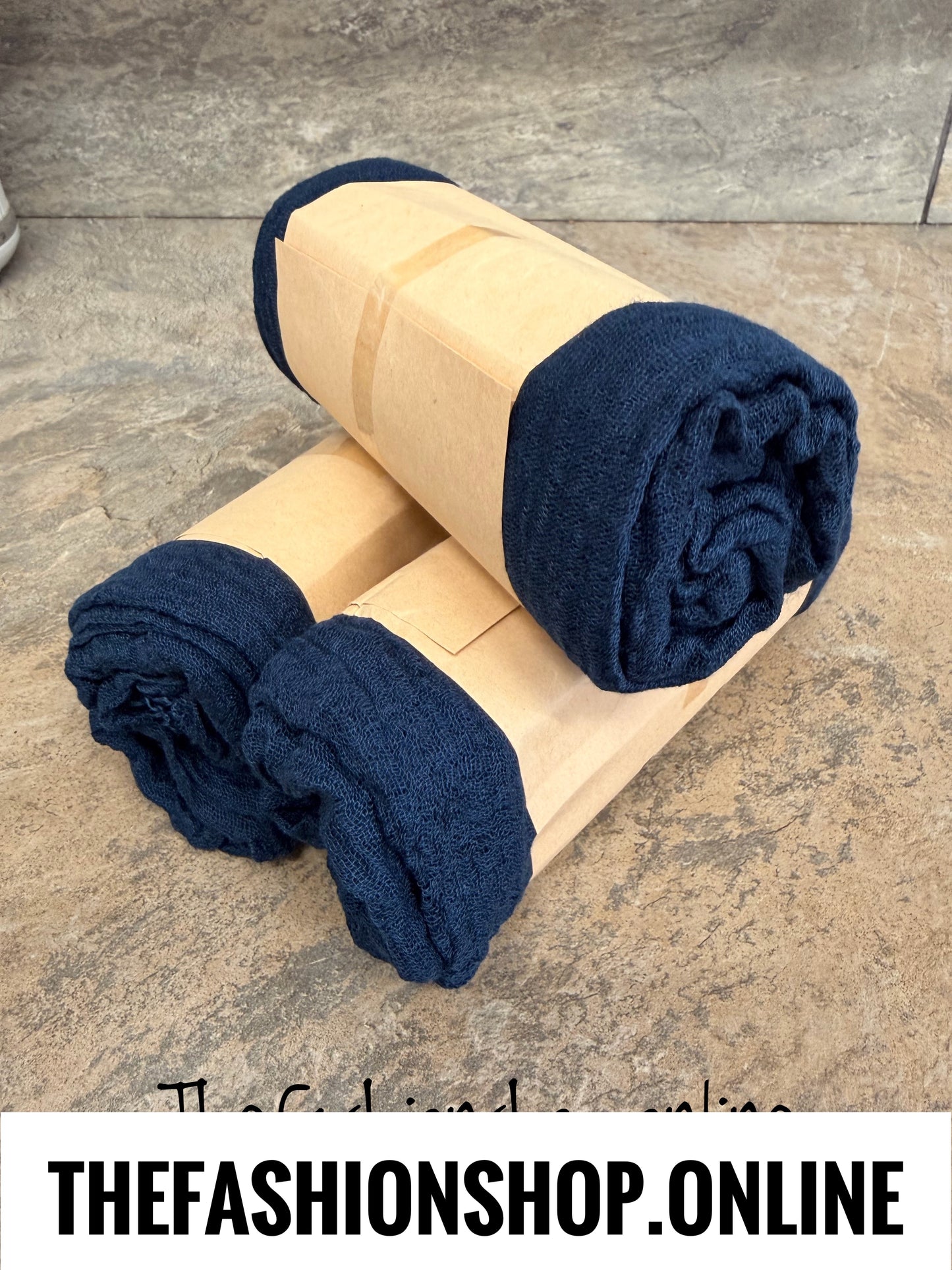 Navy fine waffle scarf