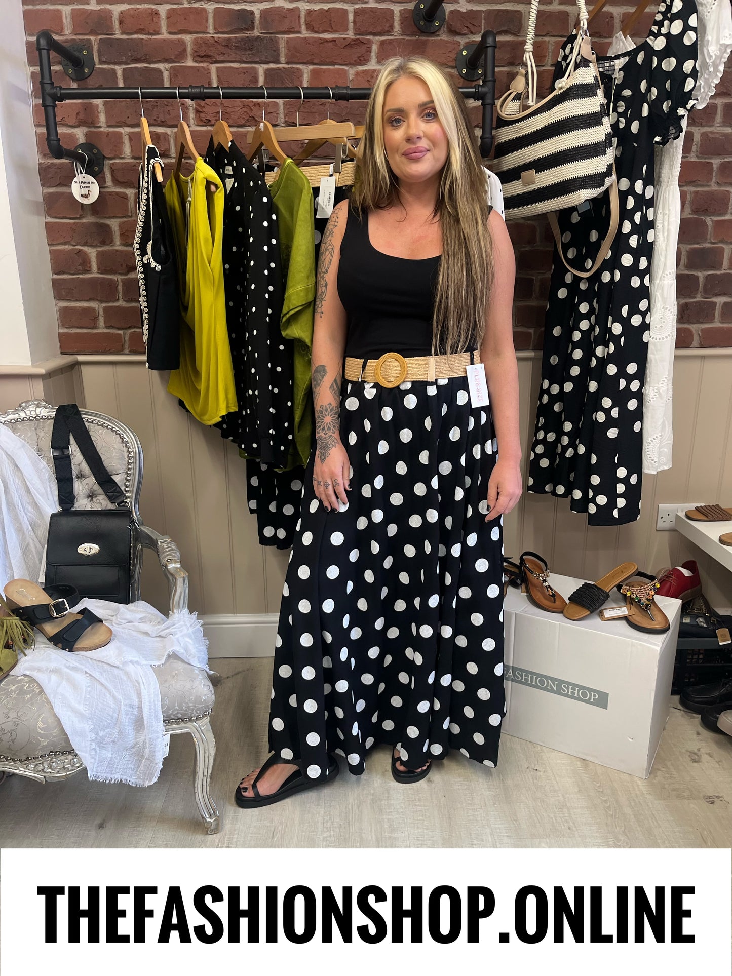 Zoe black spot skirt with belt 12-22