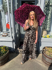 Black poppy print umbrella