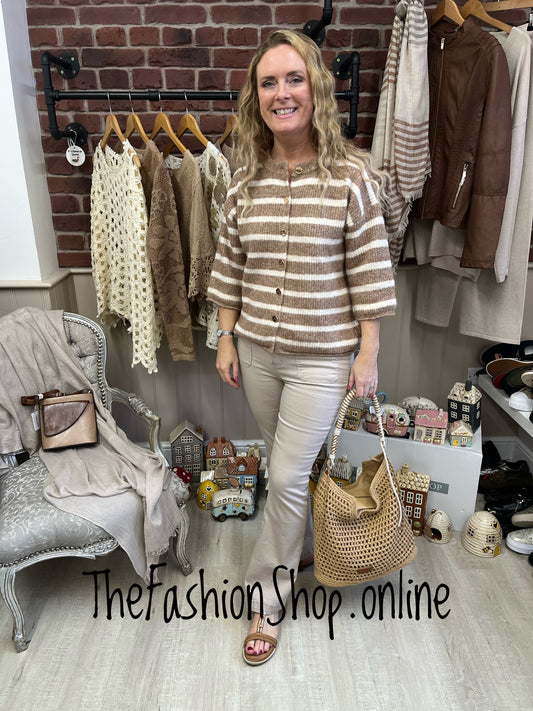 Nina camel striped wool mix cardigan sizes 8-12 and 14-16