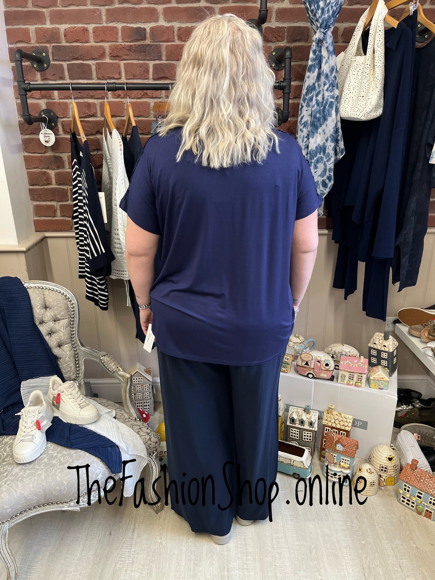 Kelly navy embroidered shoulder top 14-20