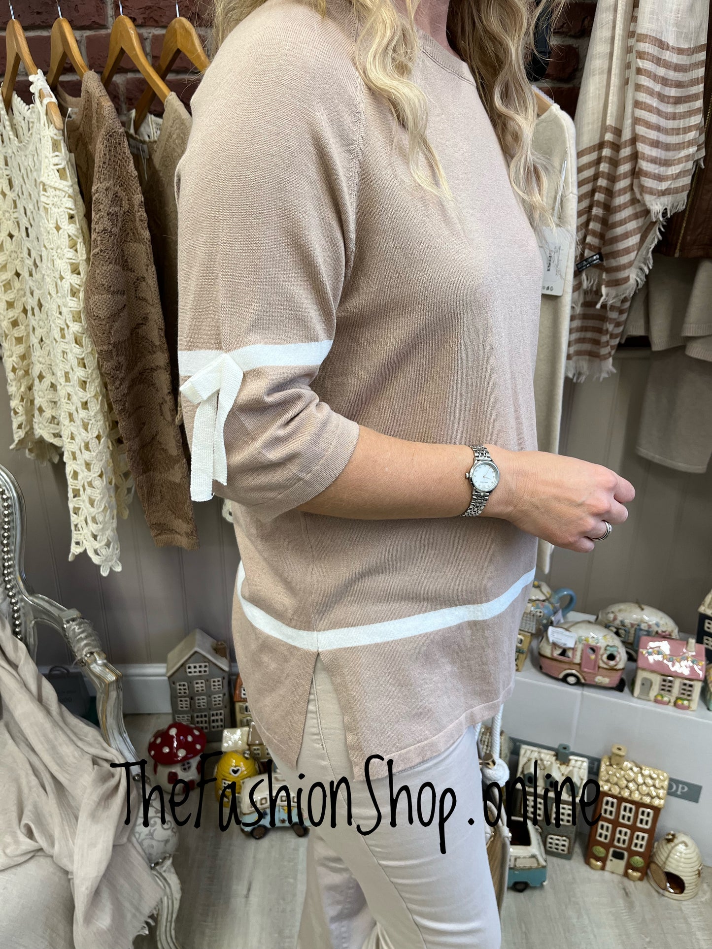 Christina camel and cream knitted top 10-12 and 14-16