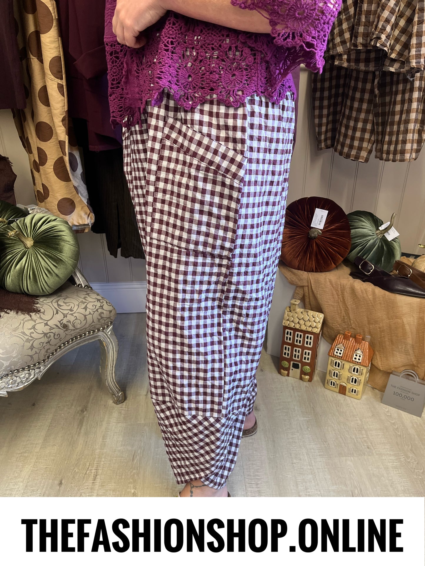 Sally mulberry gingham tulip hem trousers 8-16