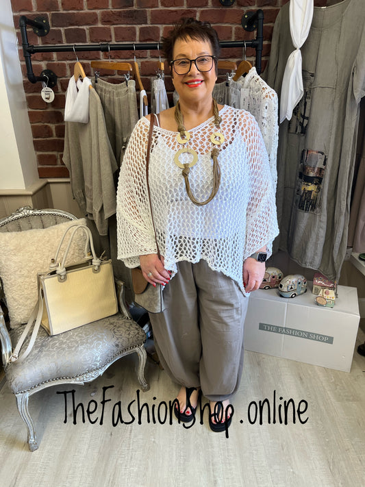 Evelyn white crochet layering top 14-22