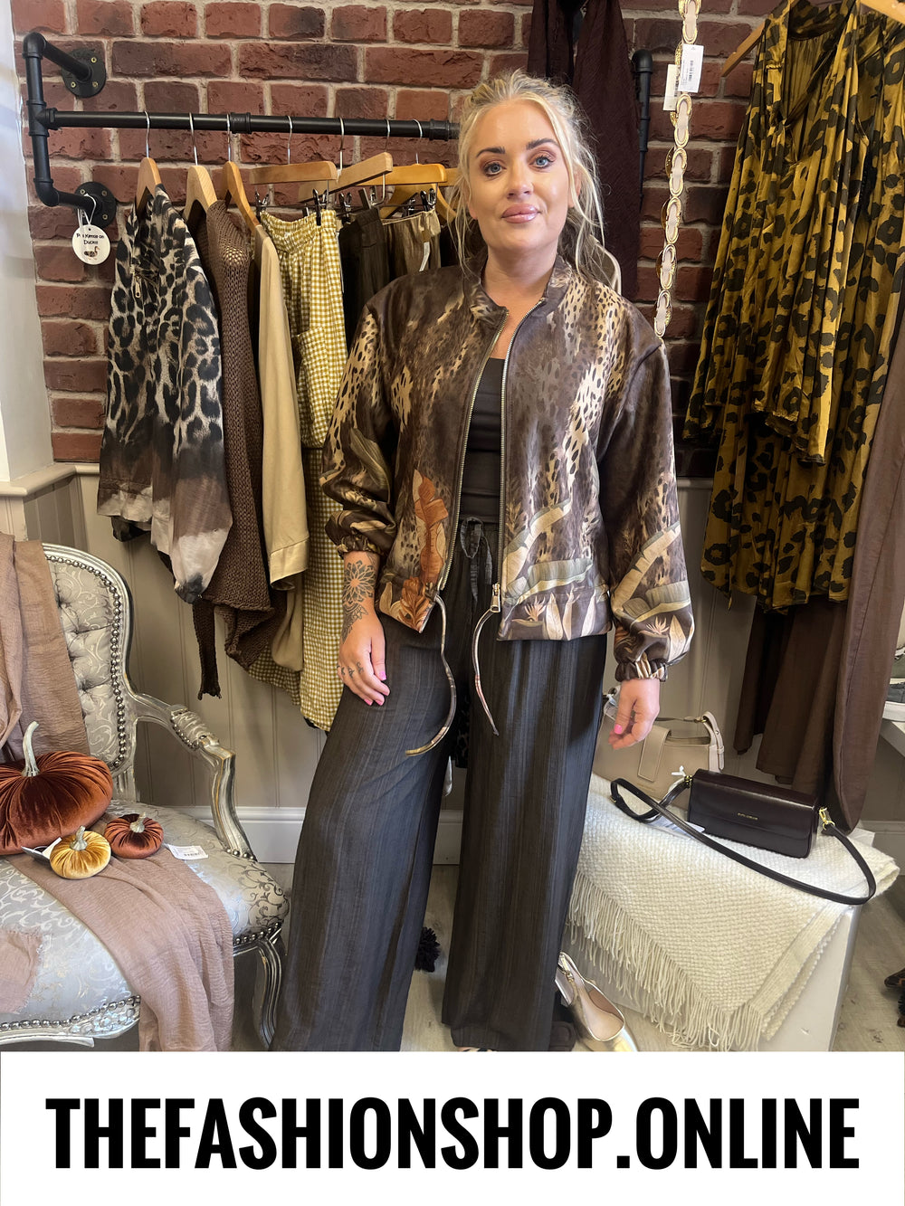 Cindy brown tropical animal print jacket 8-14