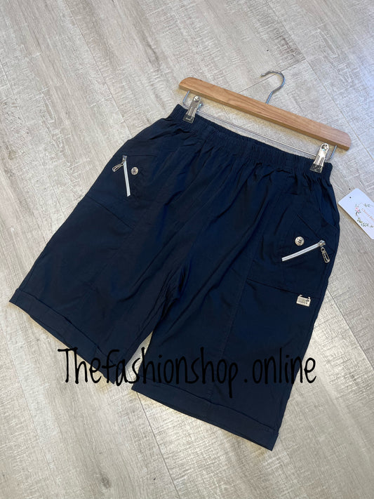Cherry Berry black stretchy button detail shorts sizes 10-22