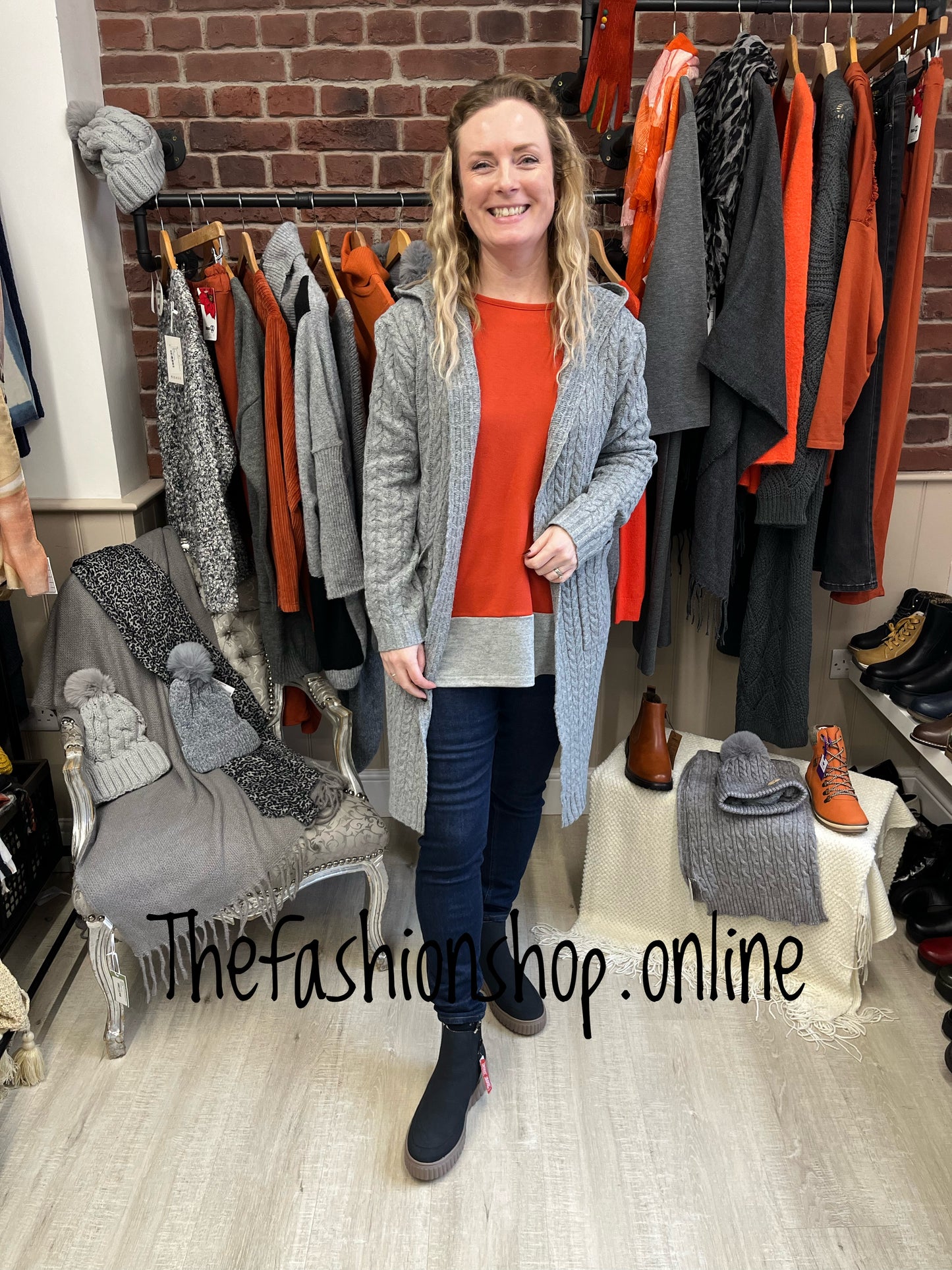 Saloos grey cable knit hooded coatigan sizes 12-18