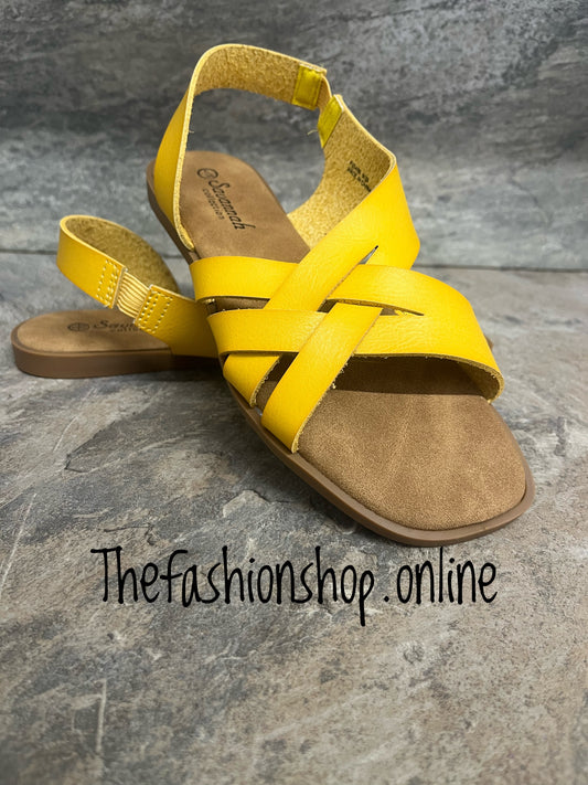 Mustard faux leather crossover sandal sizes 4-8