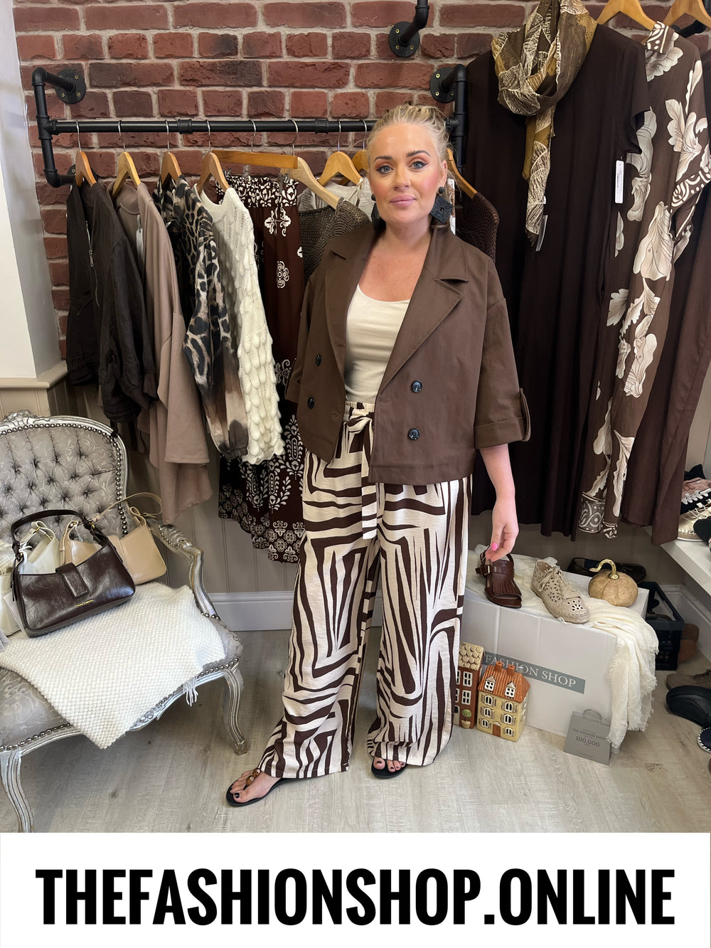 Zena brown double breasted jacket 8-16