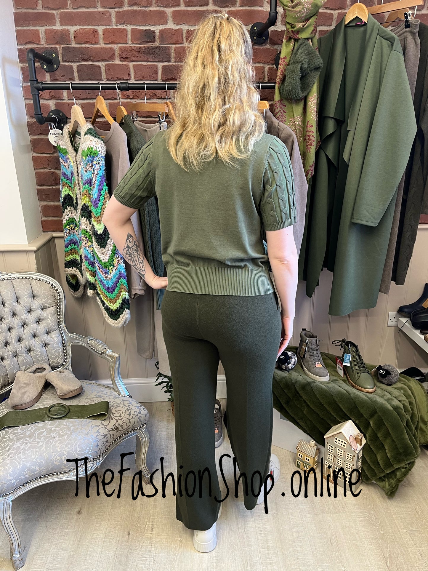 Jasmine khaki cable knit button top 8-16