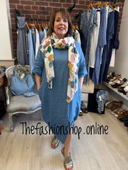 Denim blue linen tulip hem tunic dress 12-16