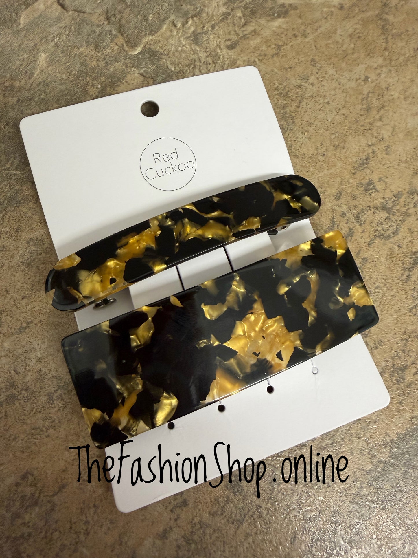 Red Cuckoo black and gold hair clip twin pack