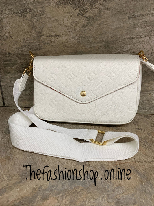 White designer inspired clutch bag