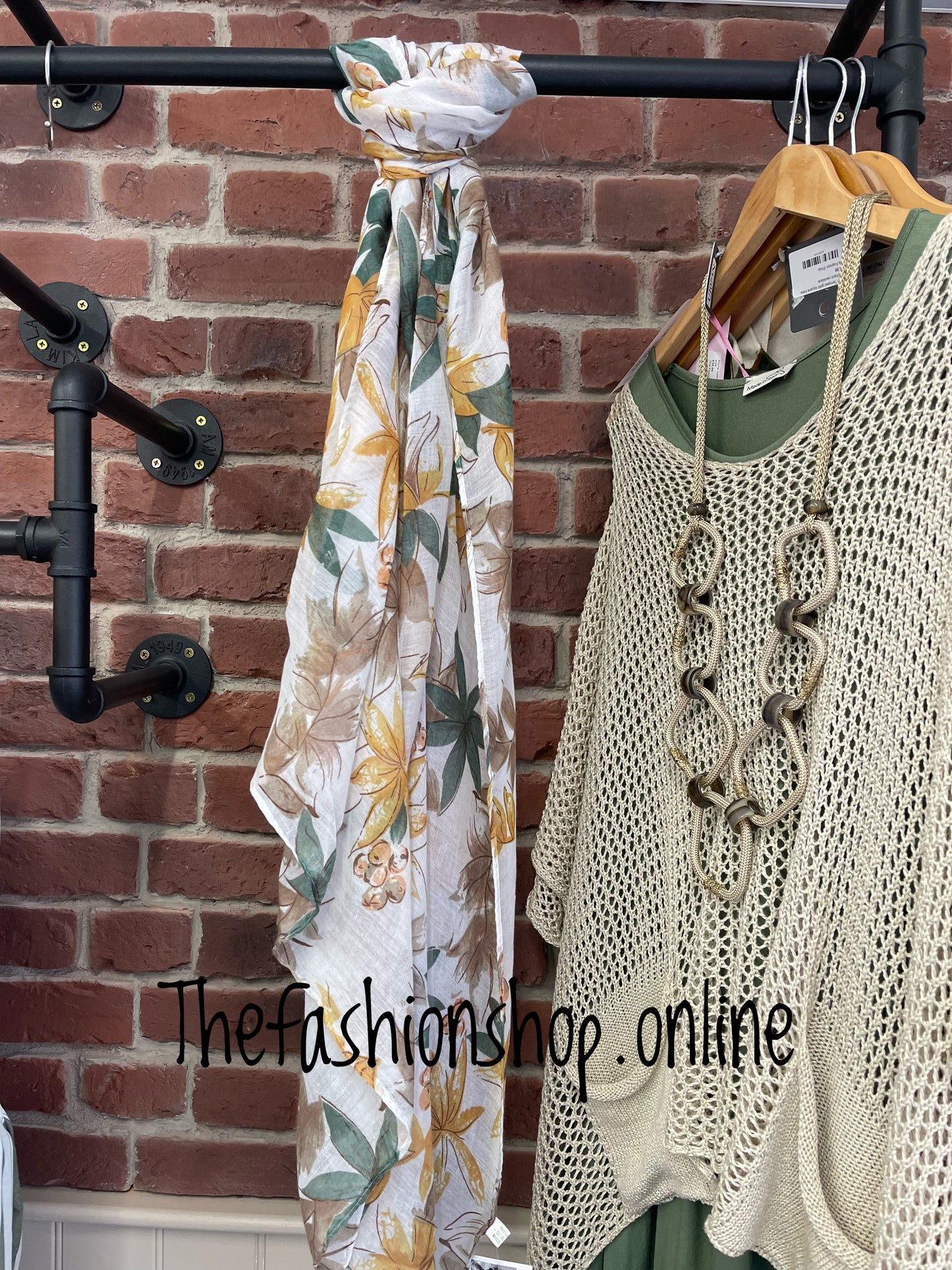 Khaki, brown and mustard leaves scarf