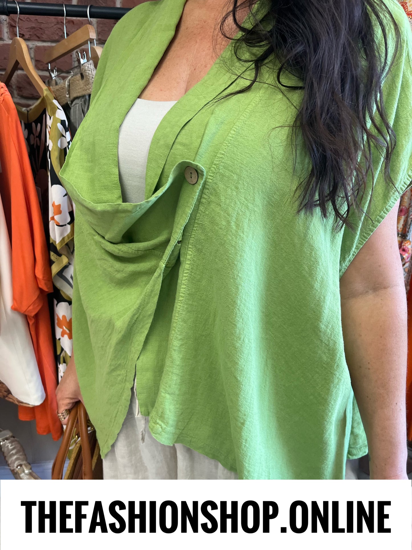 Marlene olive linen mix drape jacket 14-22