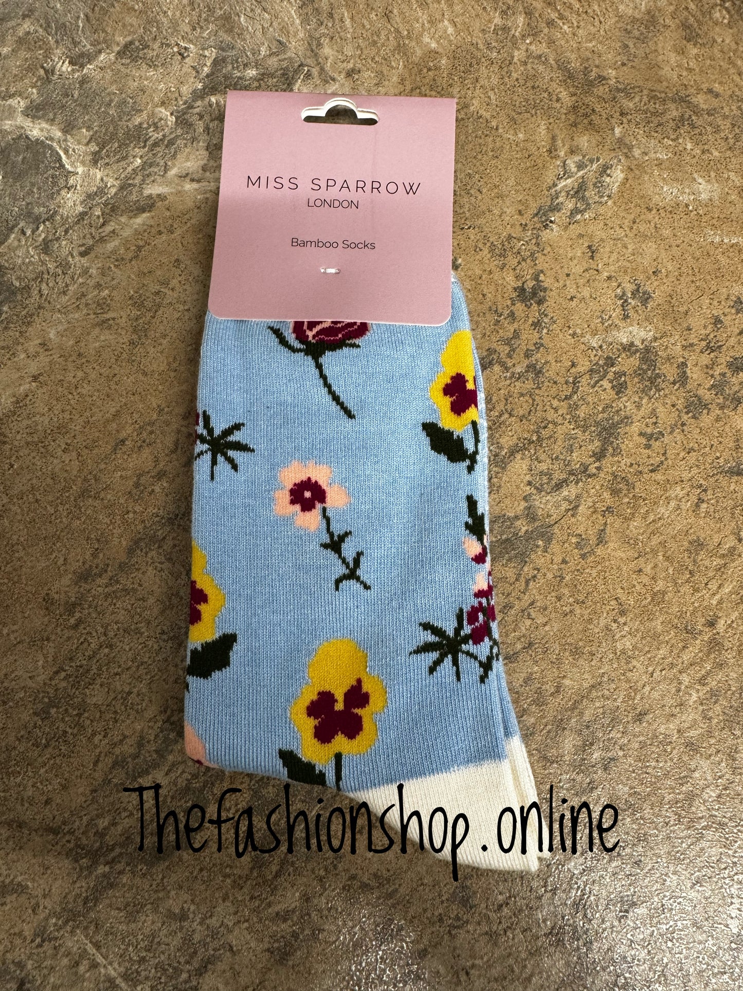 Miss Sparrow Powder Blue Botany Study Bamboo socks 3-7