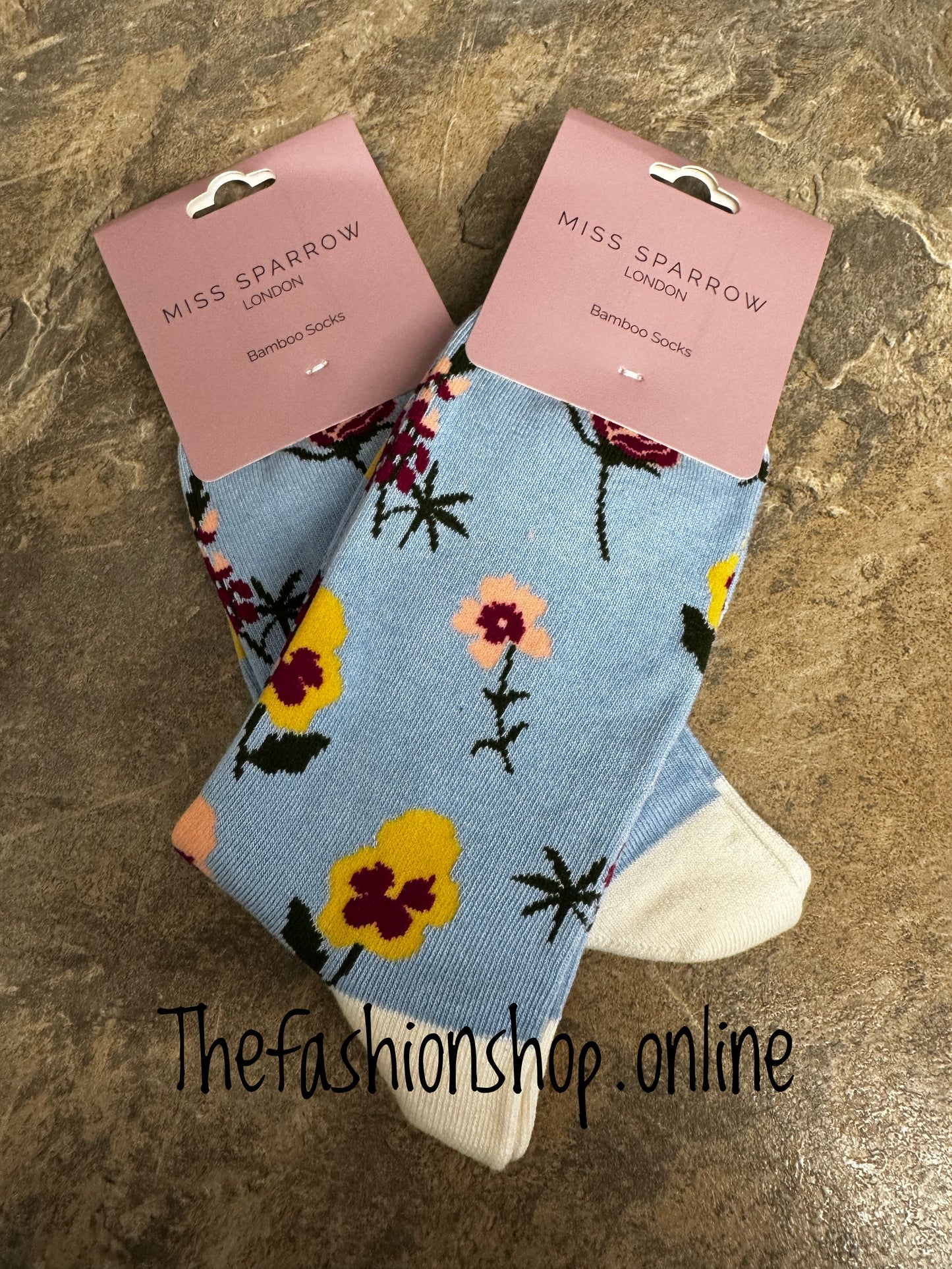 Miss Sparrow Powder Blue Botany Study Bamboo socks 3-7