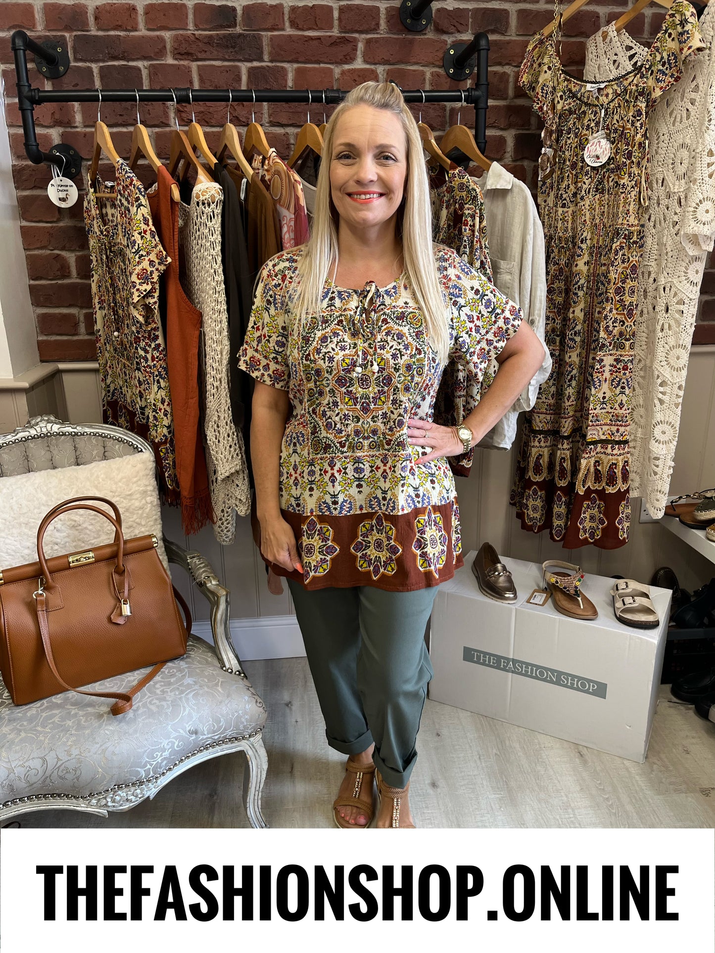 Celia brown paisley embellished top sizes 12, 14 and 16