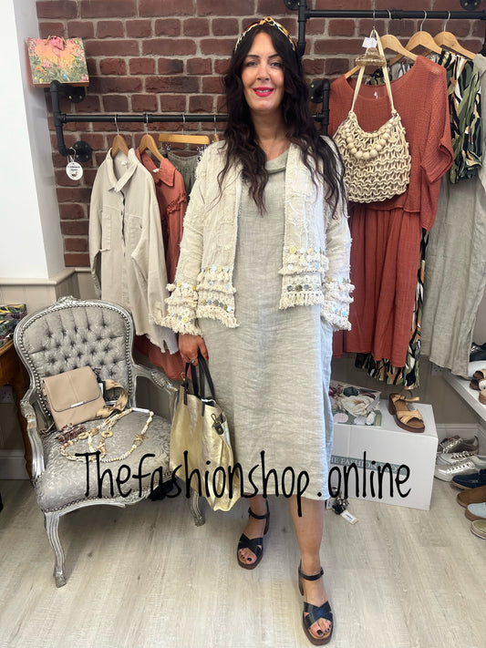 Beige boho jacket with coin detail 12-18