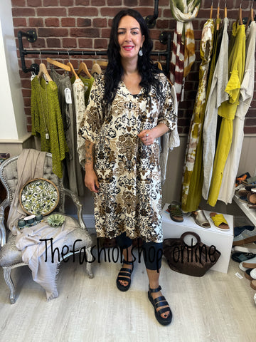 Premium Italian Damask v neck tunic dress 14-18