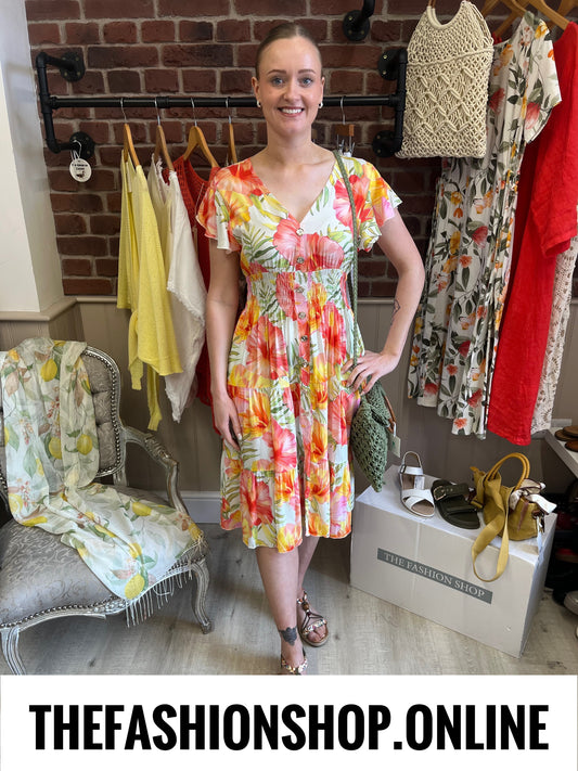 Harmony Tropical Radiance Midi V Neck Dress 10-18