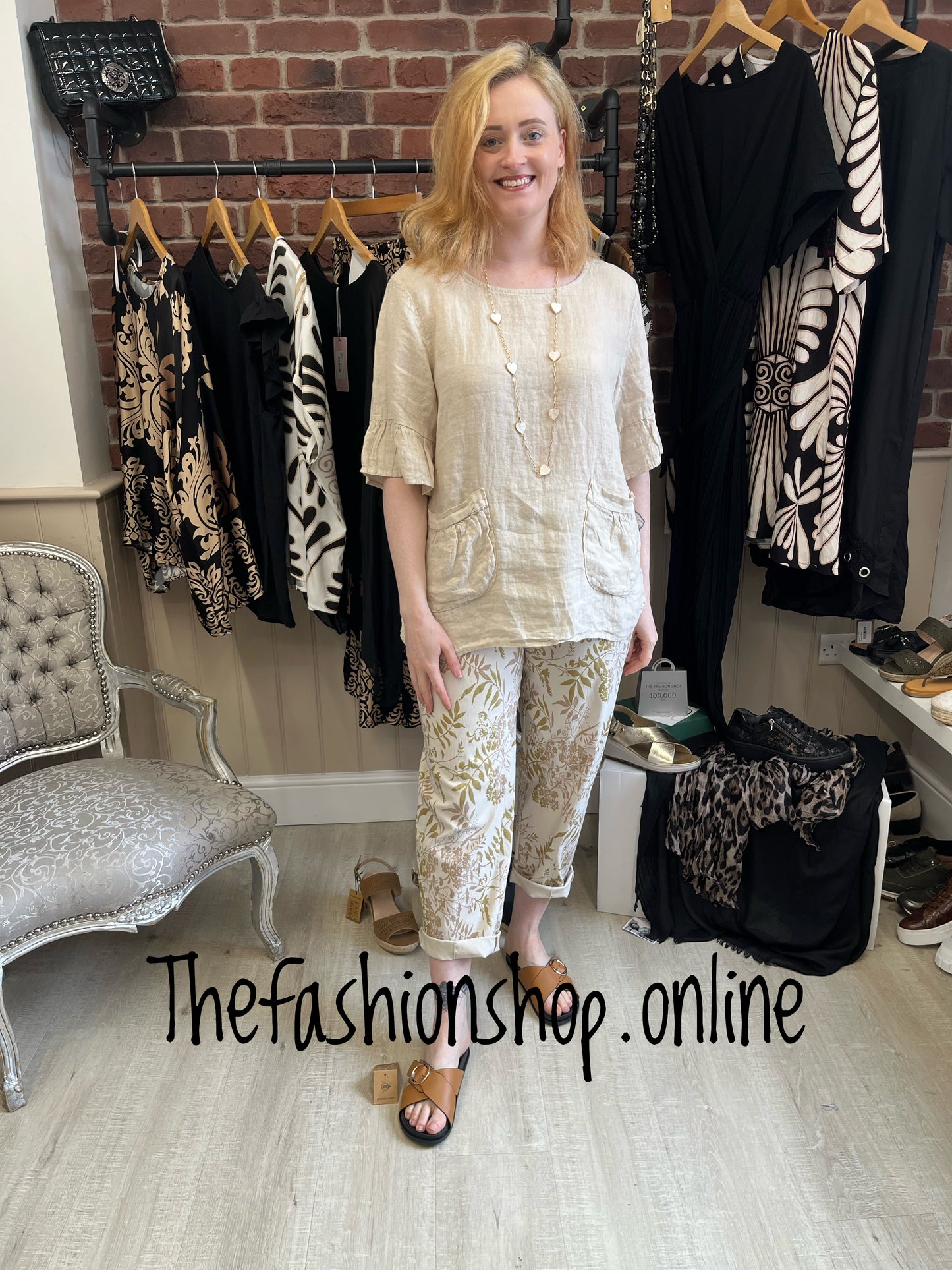 Beige glitter leaf trousers 10-16