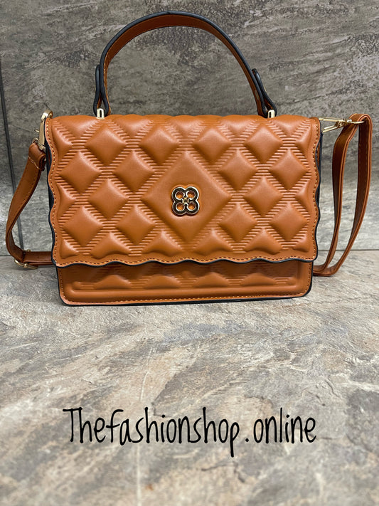 Tan textured satchel bag with purse