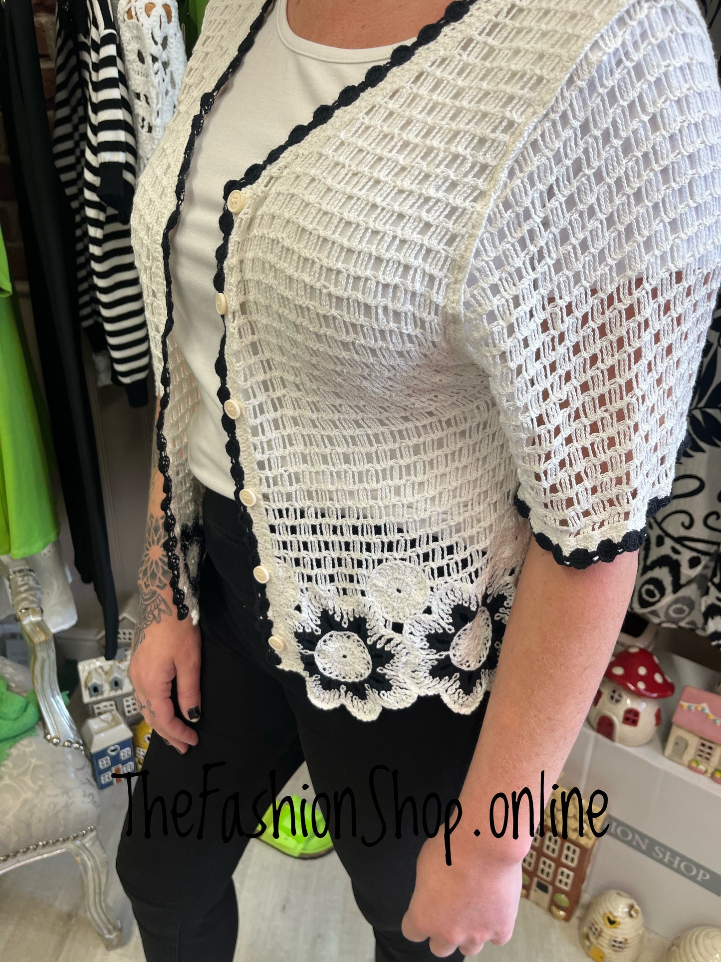 Helena white with black crochet button top 8-12