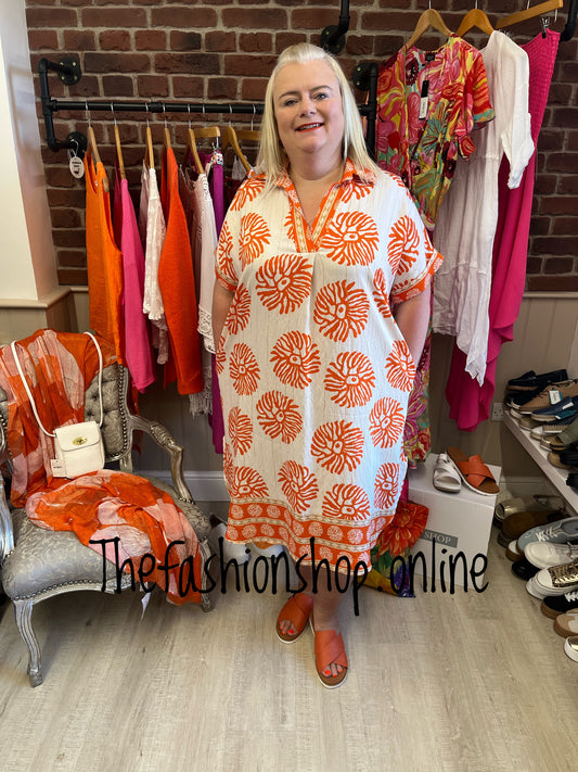 Cairo orange and cream tunic dress 14-22