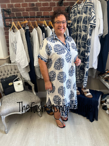 Cairo cream and navy tunic dress 14-22