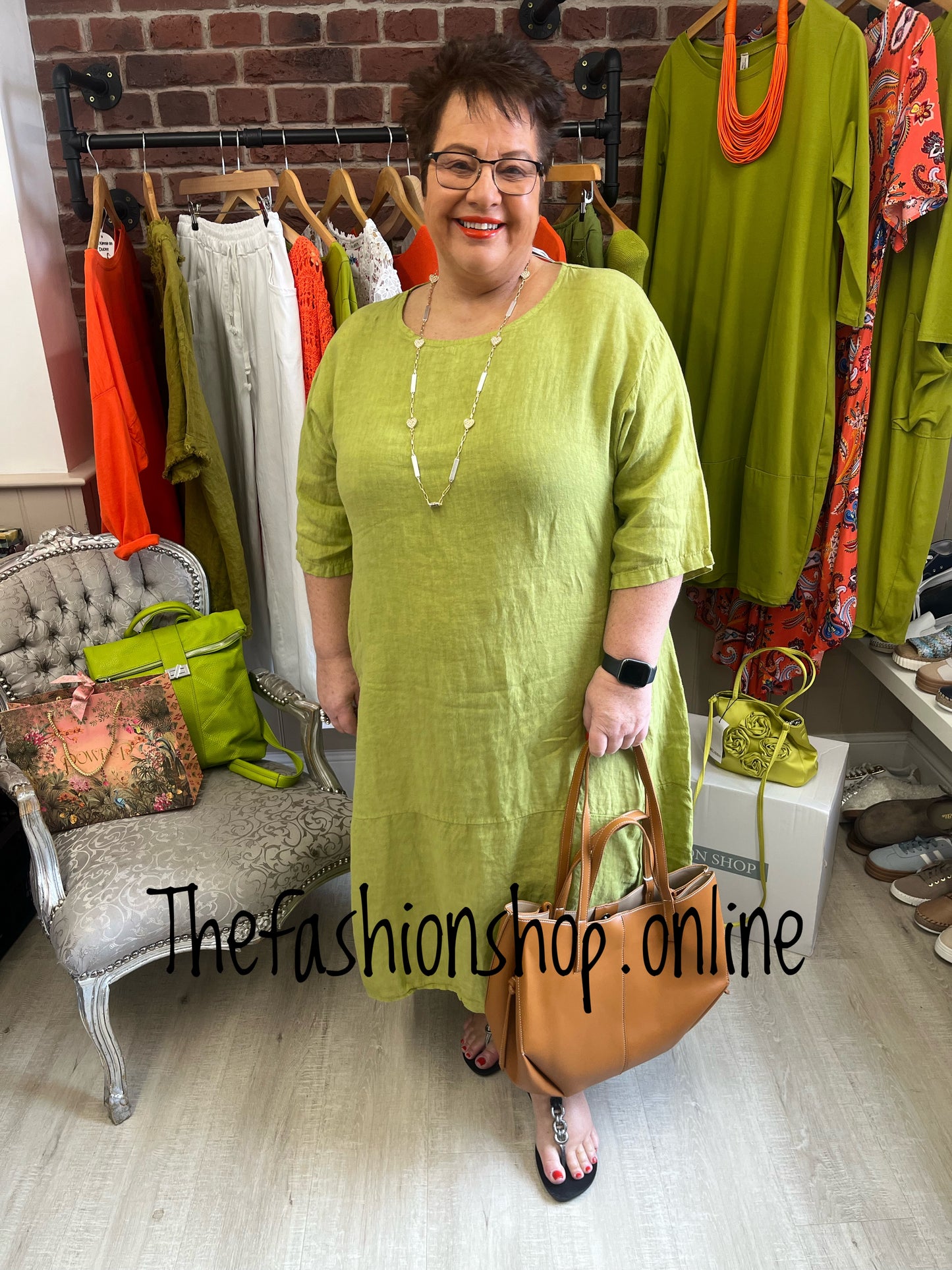 Keira olive cocoon dress with straight hem 16-22