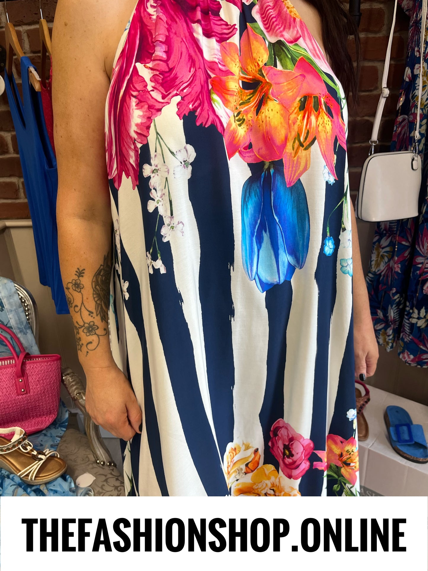 Deena navy striped floral dress 12-20