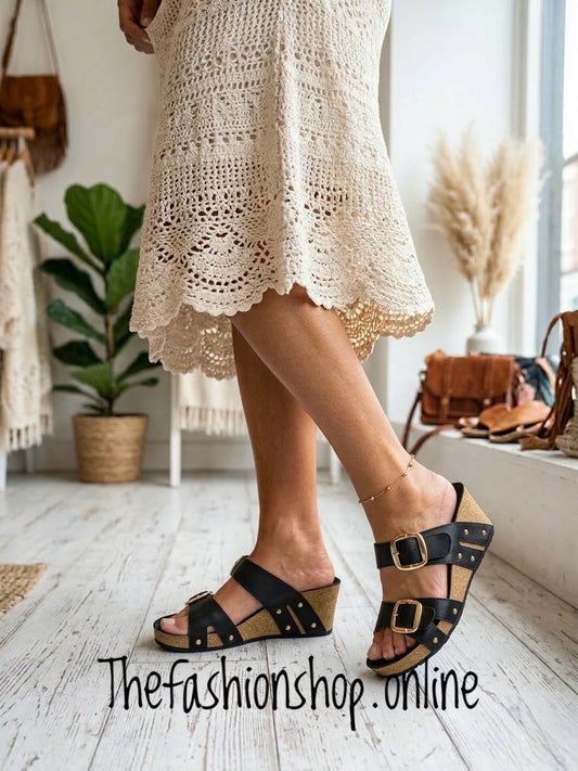 Amelia black studded wedge sandals sizes 3-8 (36-41)