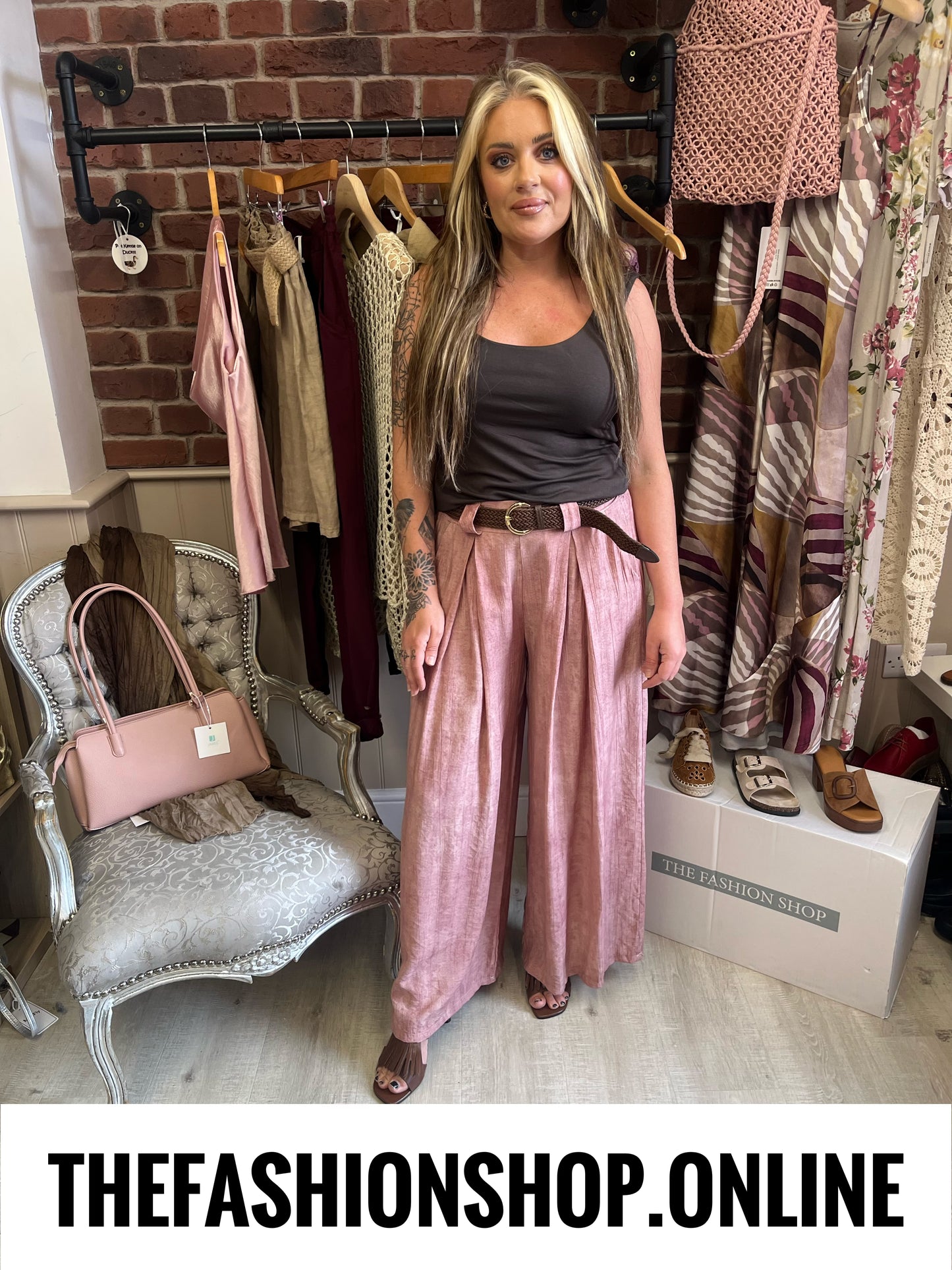 Molly pink wide leg trousers with belt 8-14