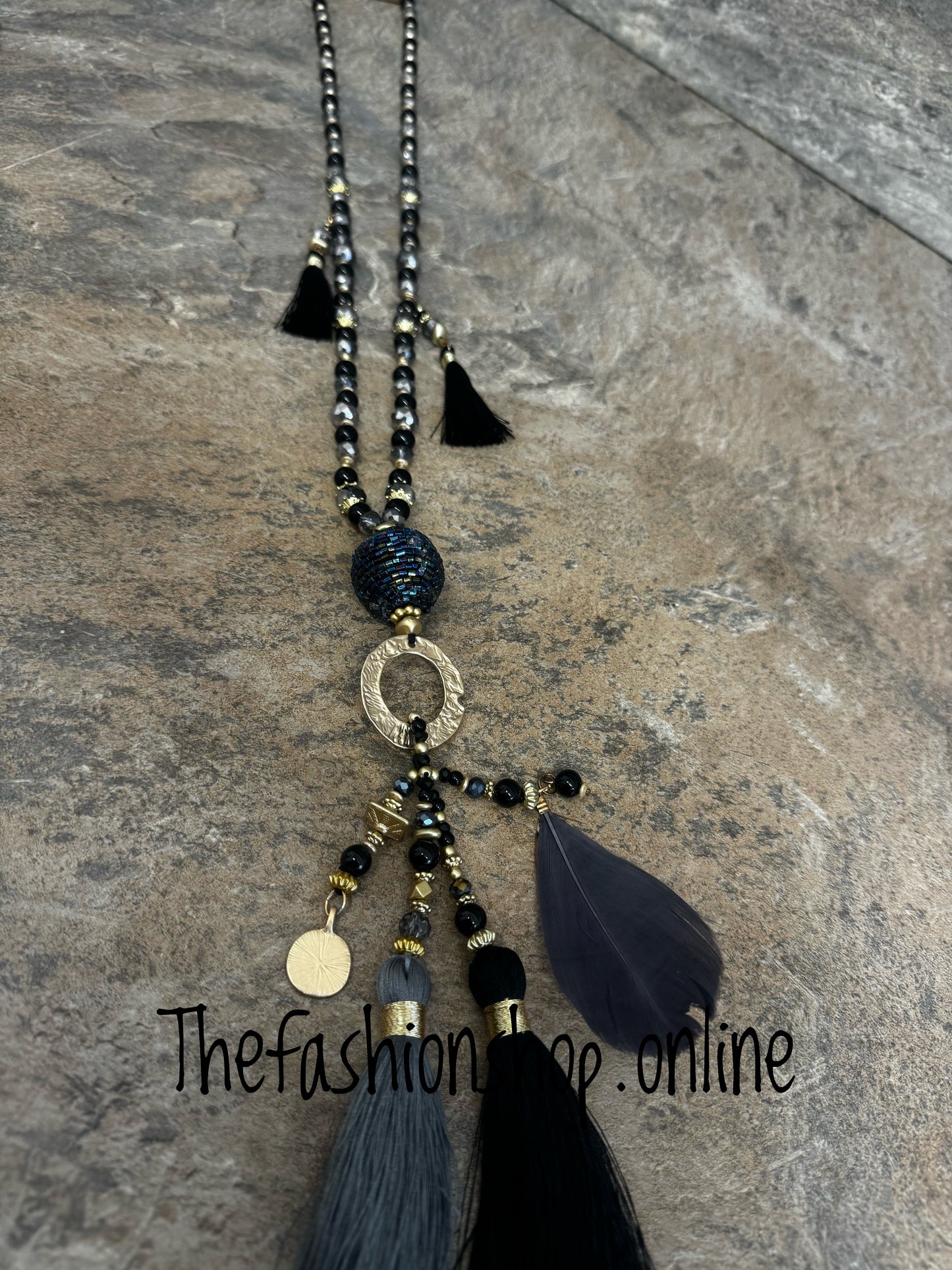 Black and Grey Tassel Necklace