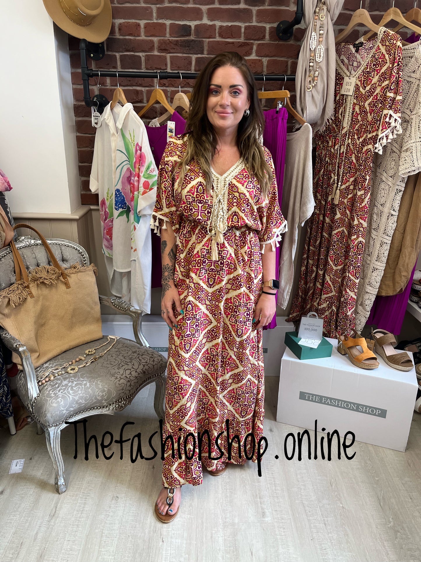 Baroque print tassel maxi dress sizes 12-18