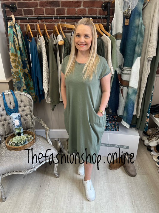 Khaki T shirt dress with pockets 12-18