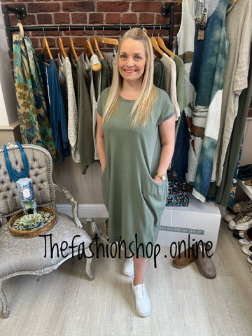 Khaki T shirt dress with pockets 12-18