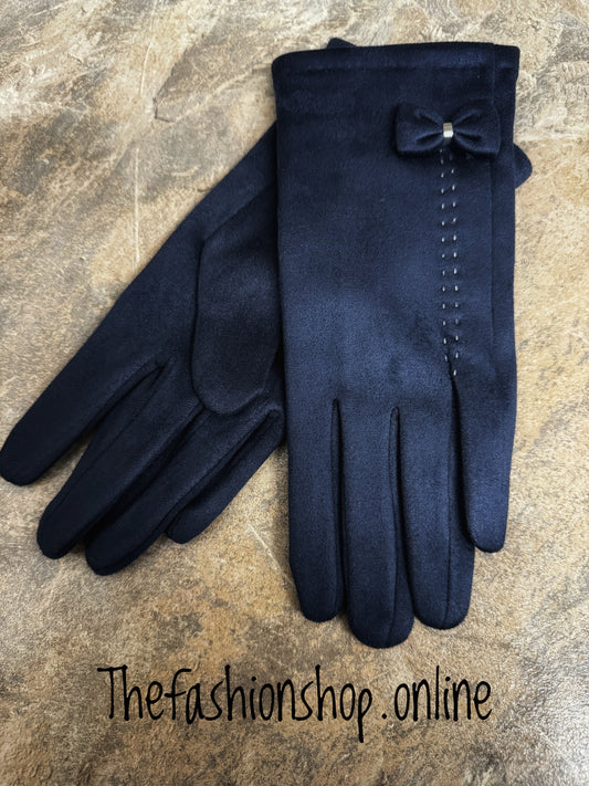 Navy bow detail gloves